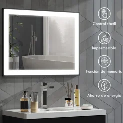 Espejo Oval Homcom antivaho con luz LED negro 60x80x3 cm