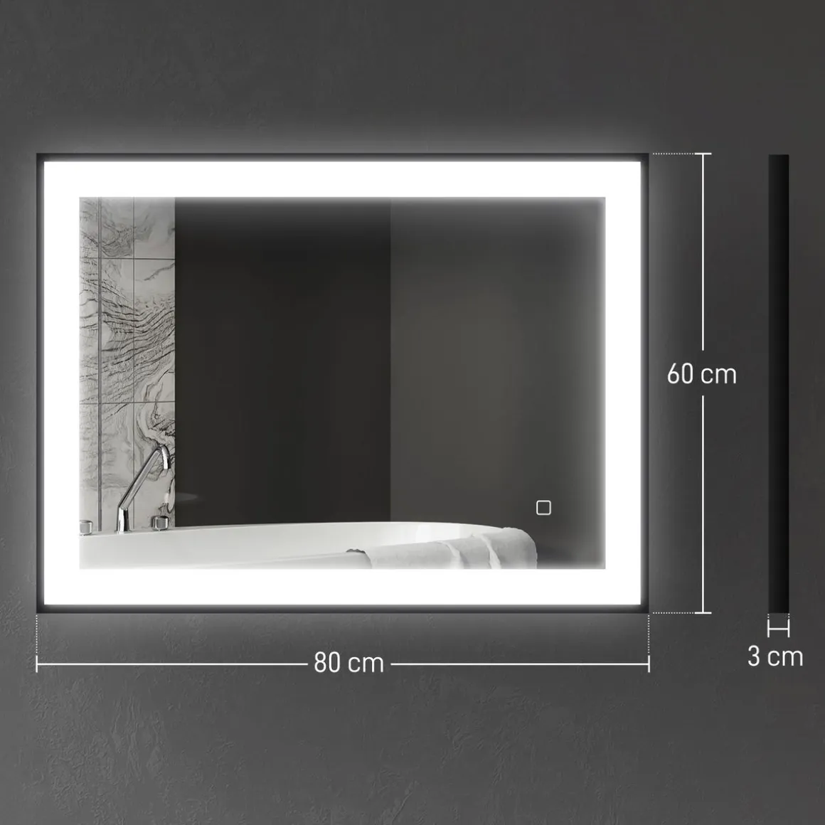 Espejo Oval Homcom antivaho con luz LED negro 60x80x3 cm