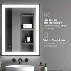 Espejo Oval Homcom antivaho con luz LED negro 60x80x3 cm