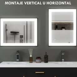 Espejo Oval Homcom antivaho con luz LED negro 60x80x3 cm