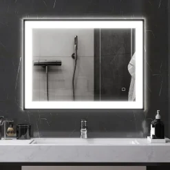 Espejo Oval Homcom antivaho con luz LED negro 60x80x3 cm