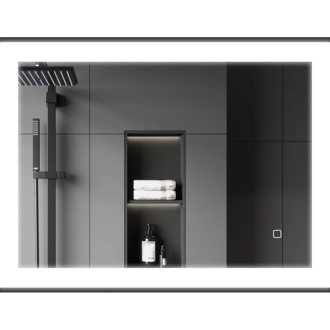 Espejo Oval Homcom antivaho con luz LED negro 60x80x3 cm
