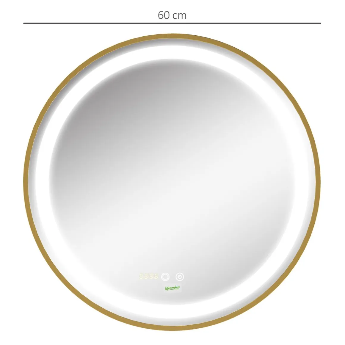 Espejo redondo Adán Kleankin con luz LED control táctil dorado Ø60x4 cm