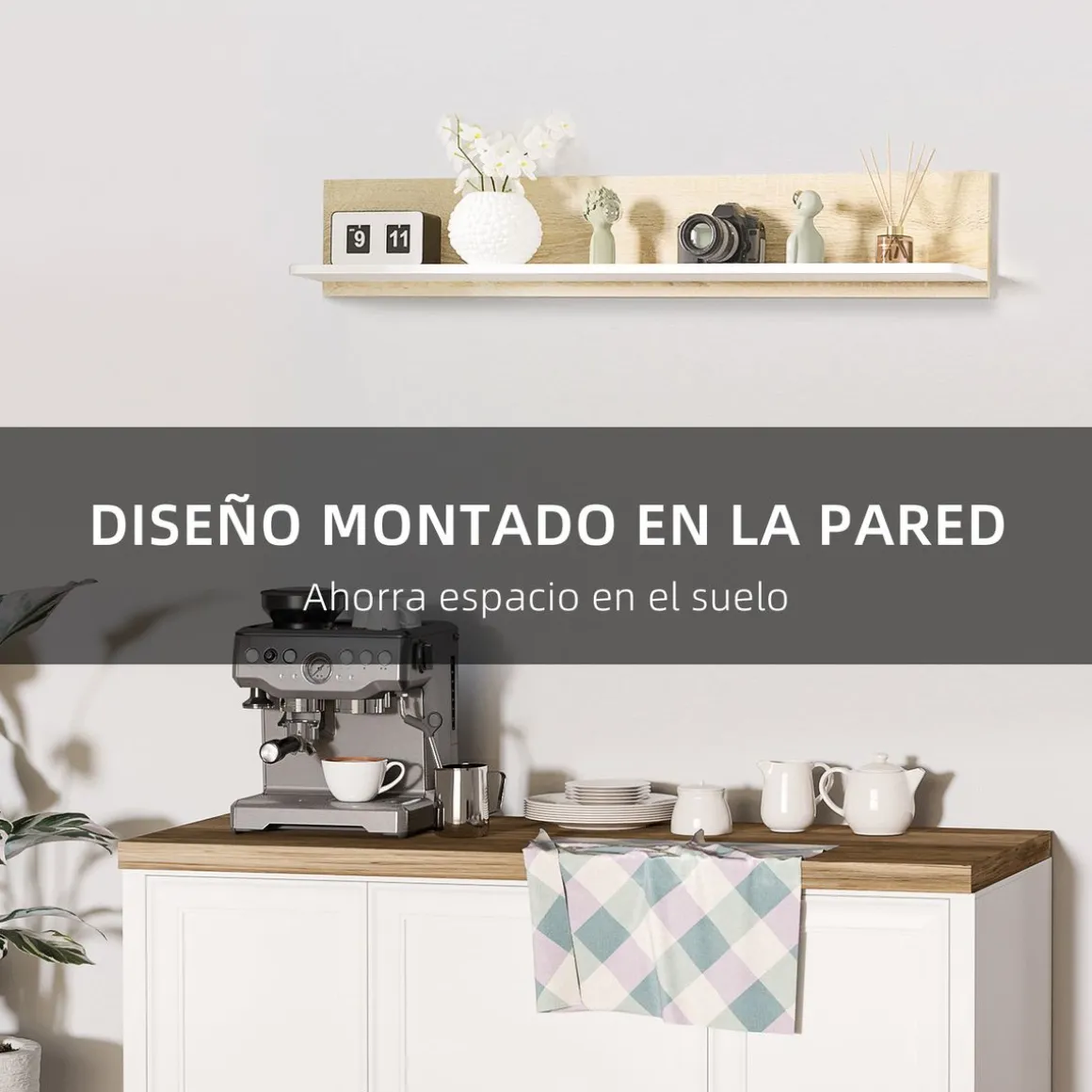 Estante de pared Maiao Homcom natural/blanco 20x120x15 cm