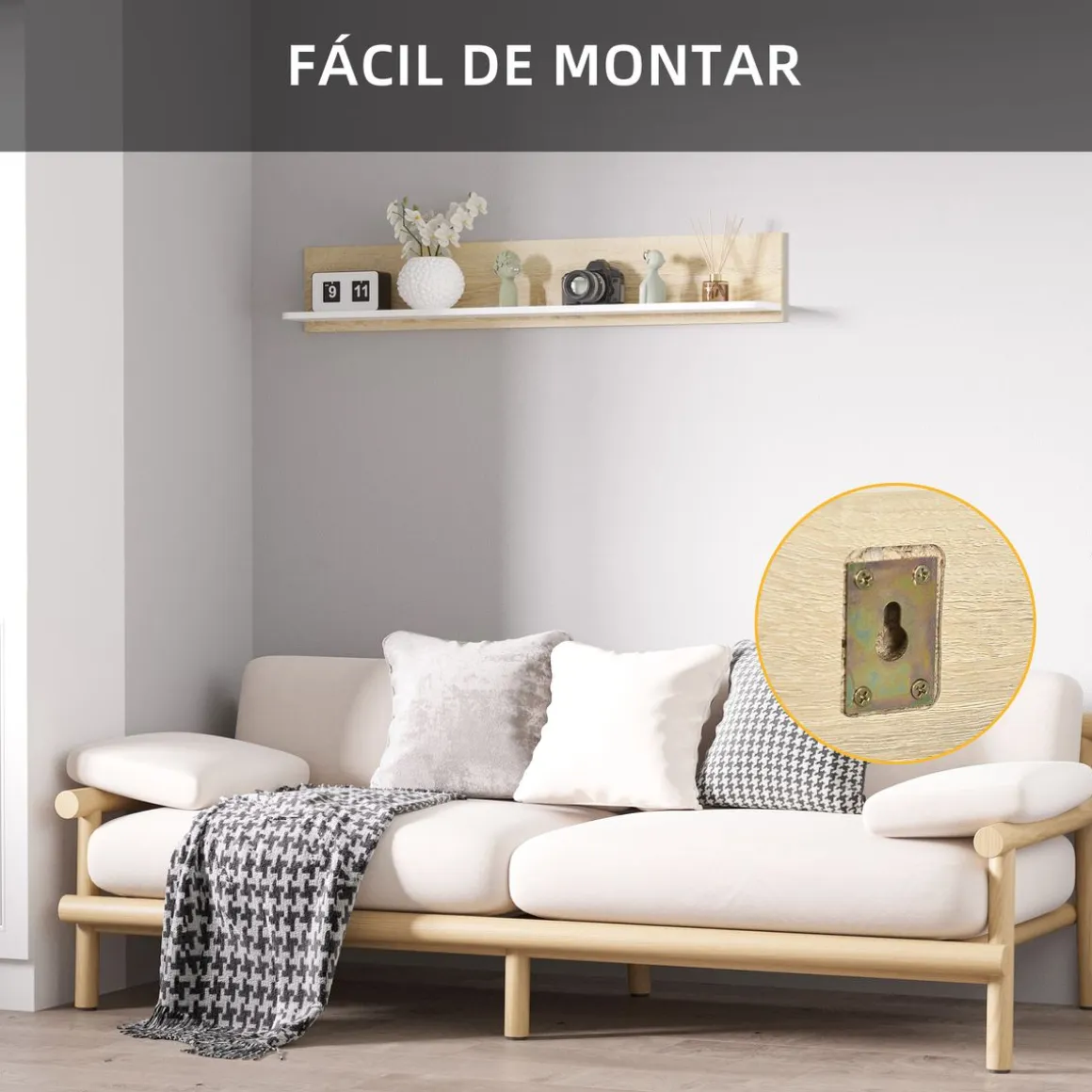 Estante de pared Maiao Homcom natural/blanco 20x120x15 cm