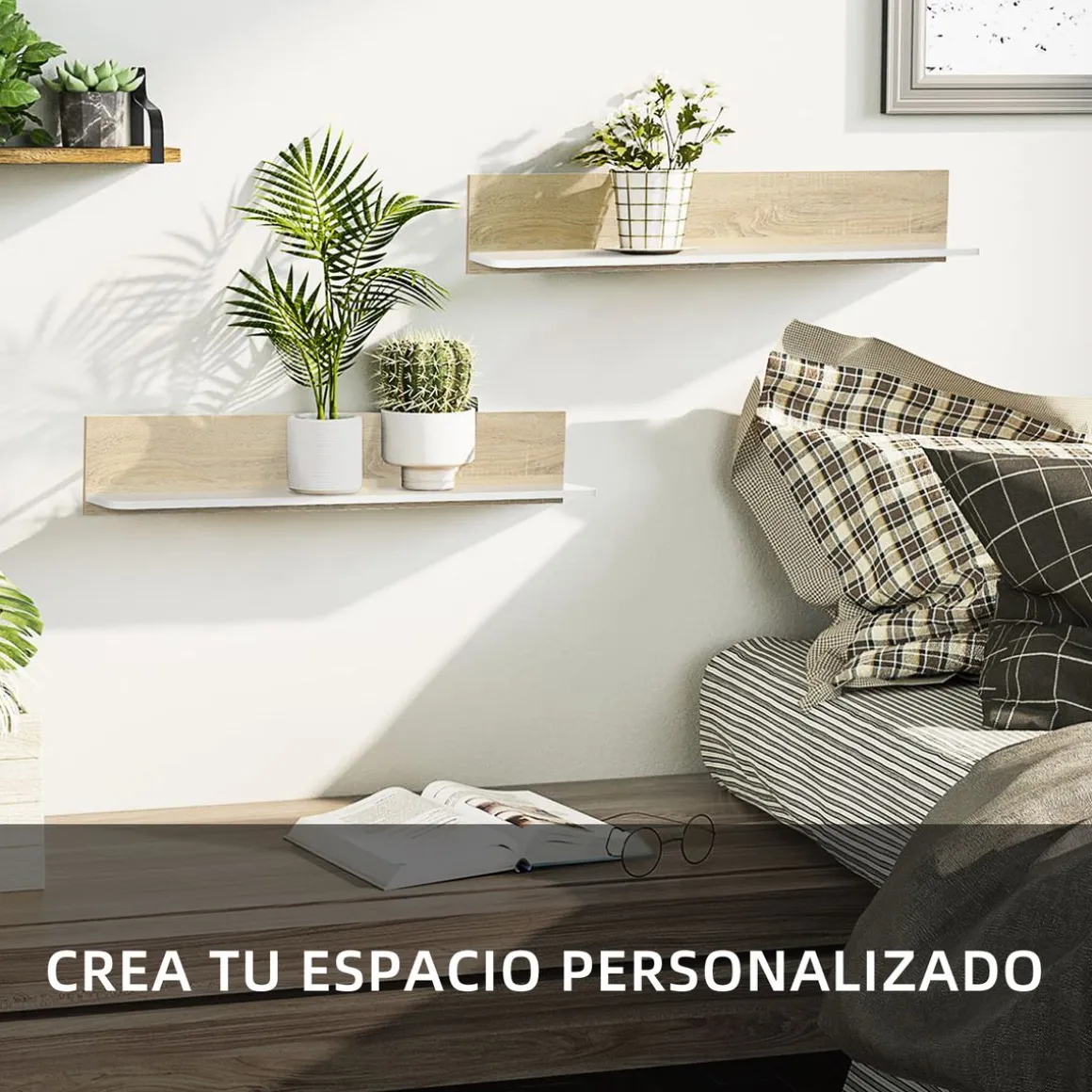 Estante de pared Maiao Homcom natural/blanco 20x120x15 cm