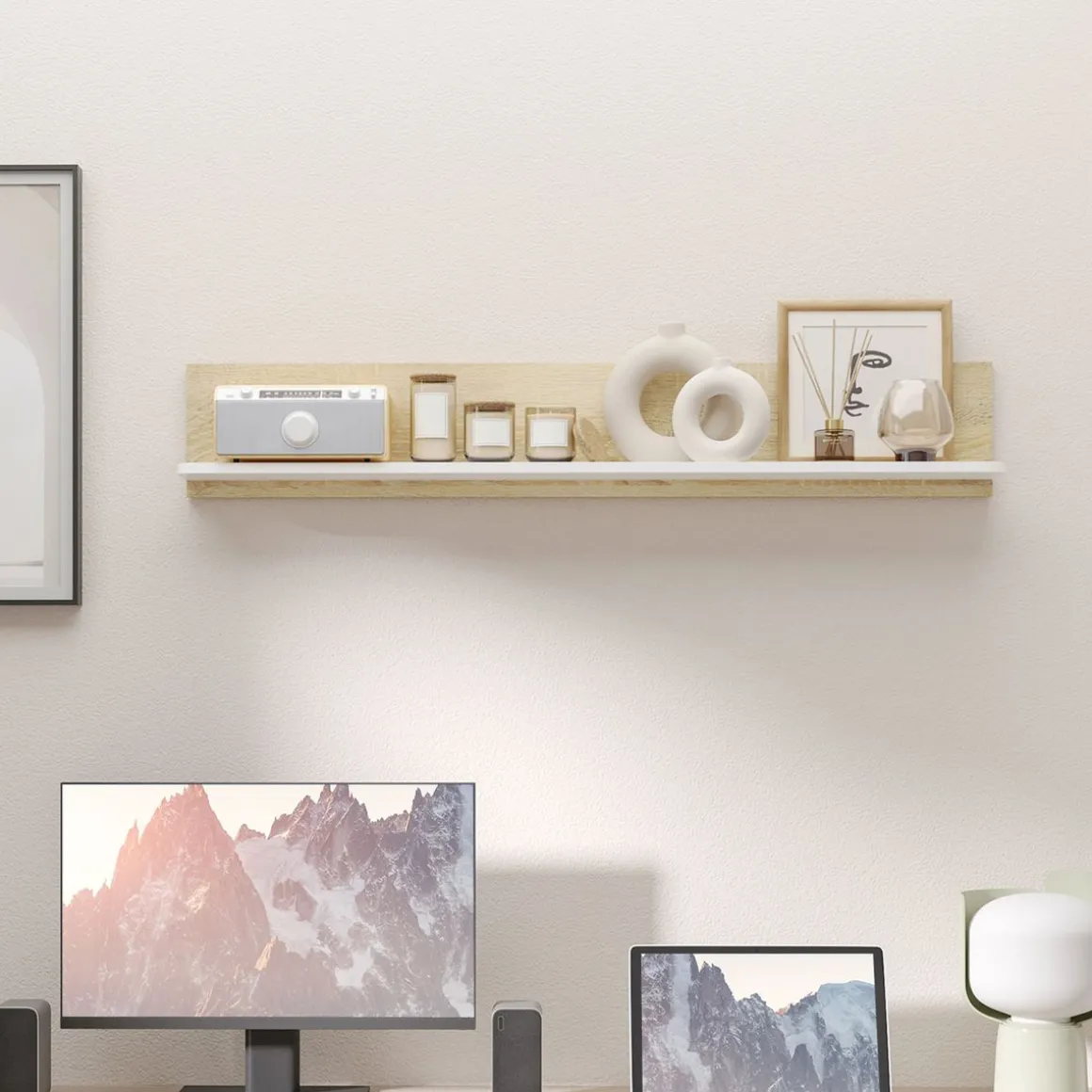 Estante de pared Maiao Homcom natural/blanco 20x120x15 cm