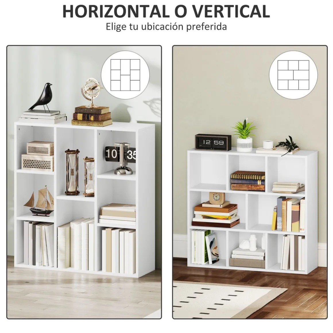 Estantería Alhia Homcom 8 compartimentos blanco 80x74,3x24 cm