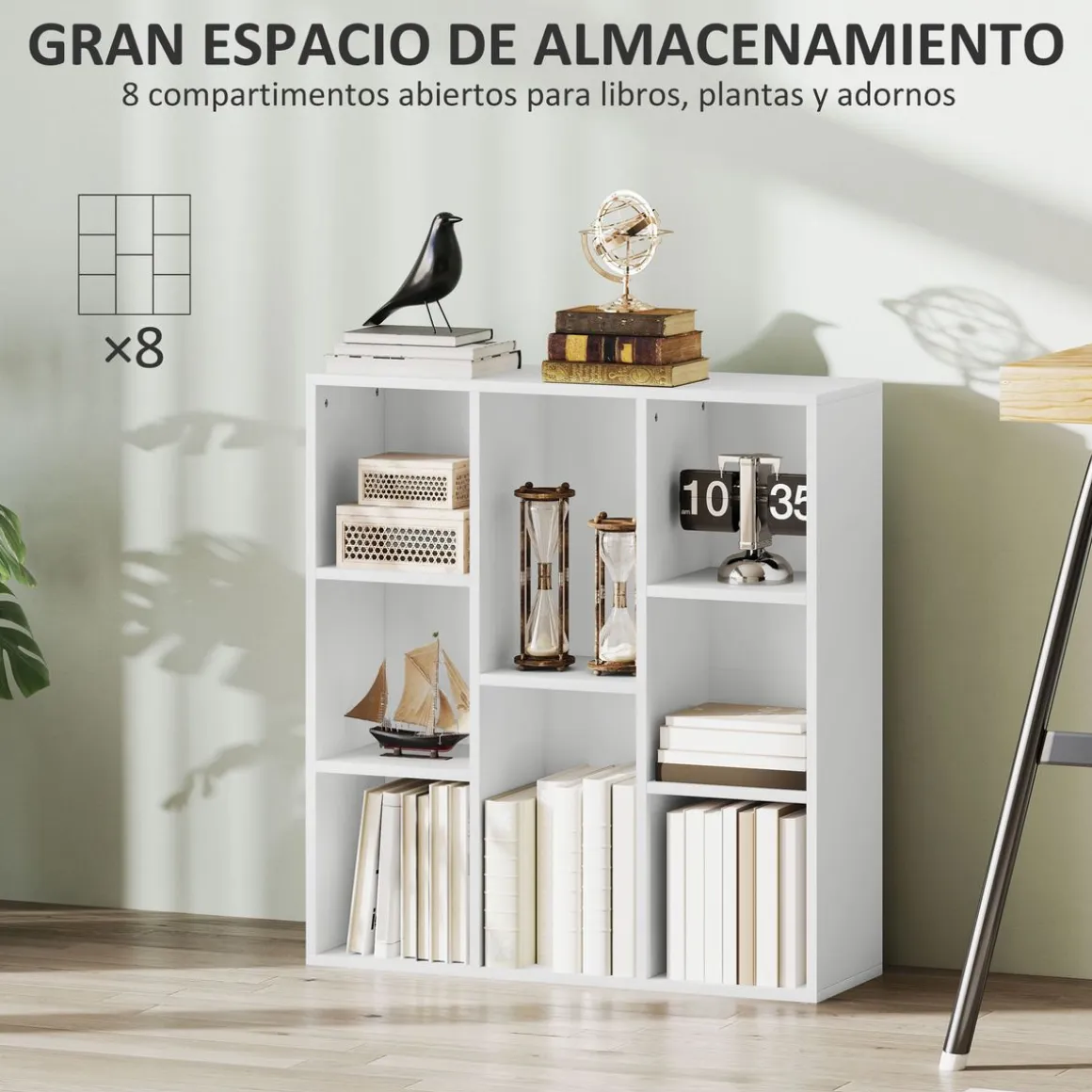 Estantería Alhia Homcom 8 compartimentos blanco 80x74,3x24 cm