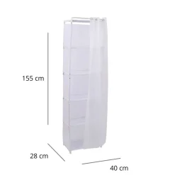 Estantería auxiliar con 5 estantes y cortina blanco 155x40x28 cm