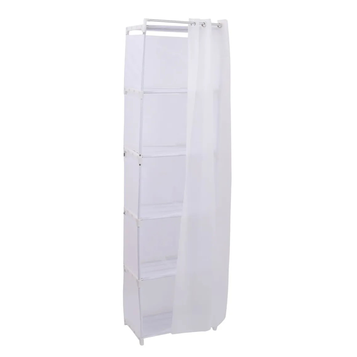 Estantería auxiliar con 5 estantes y cortina blanco 155x40x28 cm