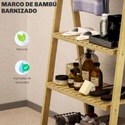 Estantería auxiliar Lazo Homcom con 3 estantes + barras natural 53x53,5x30 cm