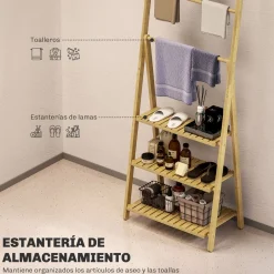 Estantería auxiliar Lazo Homcom con 3 estantes + barras natural 53x53,5x30 cm