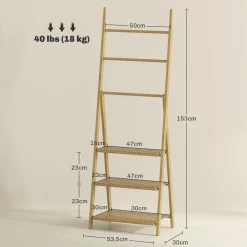 Estantería auxiliar Lazo Homcom con 3 estantes + barras natural 53x53,5x30 cm
