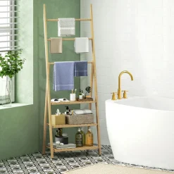 Estantería auxiliar Lazo Homcom con 3 estantes + barras natural 53x53,5x30 cm