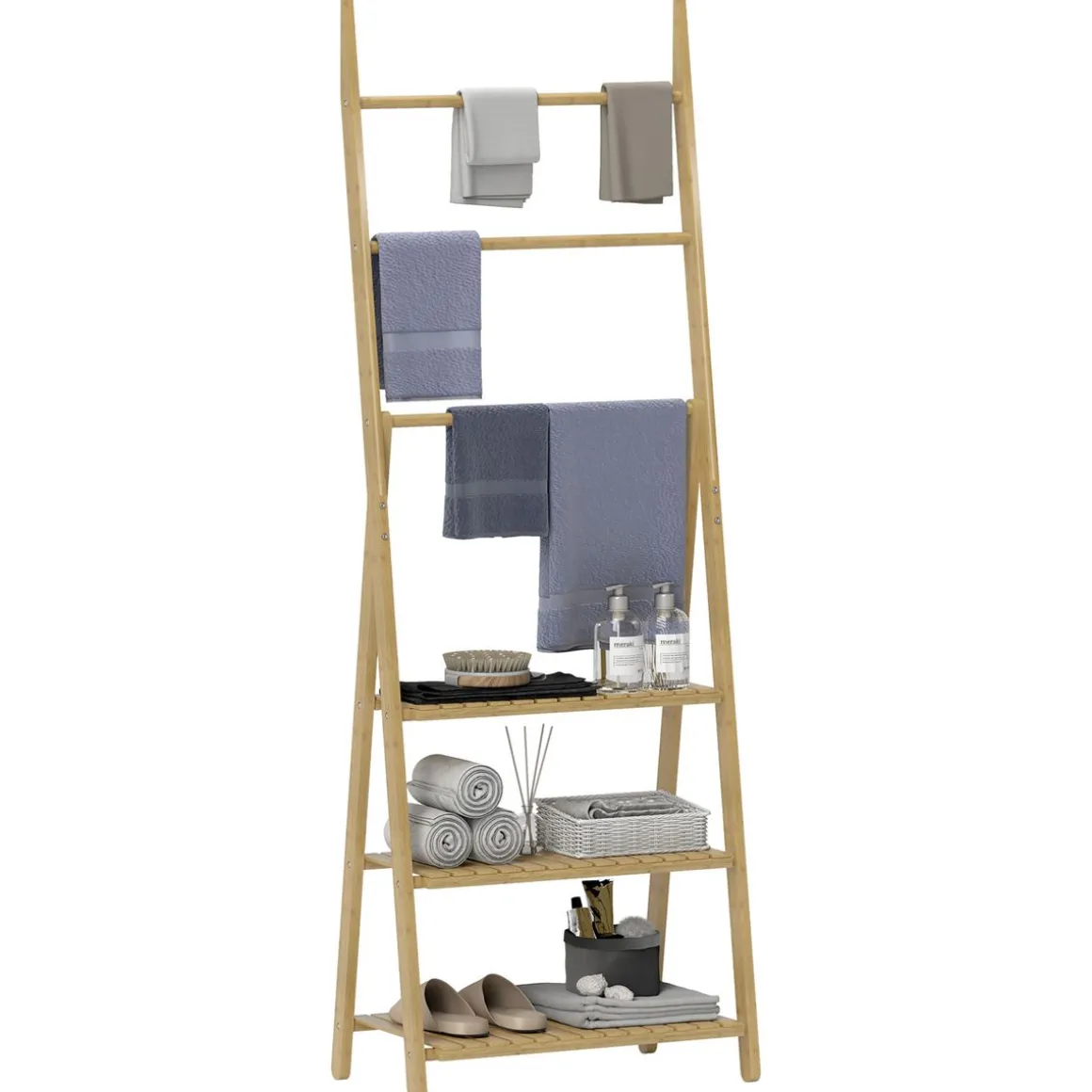 Estantería auxiliar Lazo Homcom con 3 estantes + barras natural 53x53,5x30 cm