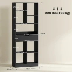 Estantería Color Homcom 9 compartimentos + 1 cajón negro 158x60x26 cm