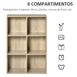 Estantería Corozal Homcom 6 módulos roble 97,5x65,5x30 cm
