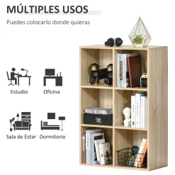 Estantería Corozal Homcom 6 módulos roble 97,5x65,5x30 cm