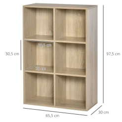 Estantería Corozal Homcom 6 módulos roble 97,5x65,5x30 cm