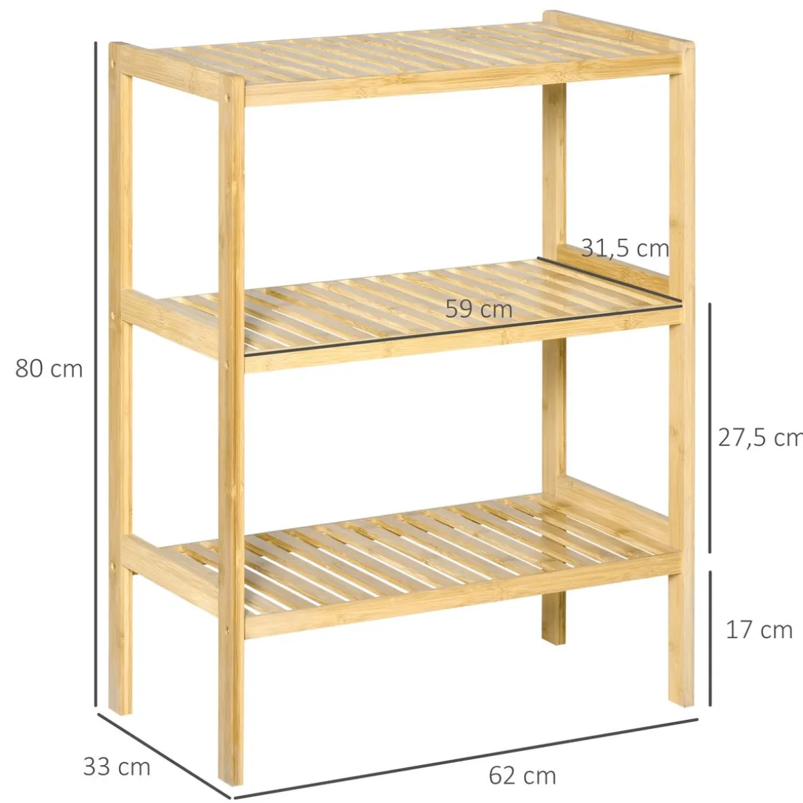 Estantería Dawai Homcom 3 niveles bambú natural 80x62x33 cm