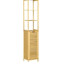 Estantería de baño Kaleh Kleankin 3 estantes + armario natural 173x34x30 cm
