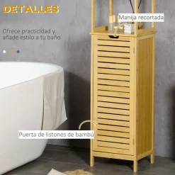 Estantería de baño Kaleh Kleankin 3 estantes + armario natural 173x34x30 cm