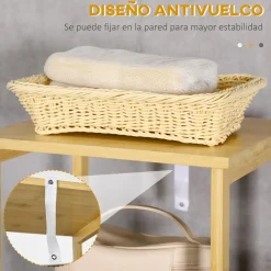 Estantería de baño Kaleh Kleankin 3 estantes + armario natural 173x34x30 cm