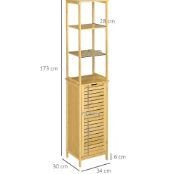 Estantería de baño Kaleh Kleankin 3 estantes + armario natural 173x34x30 cm