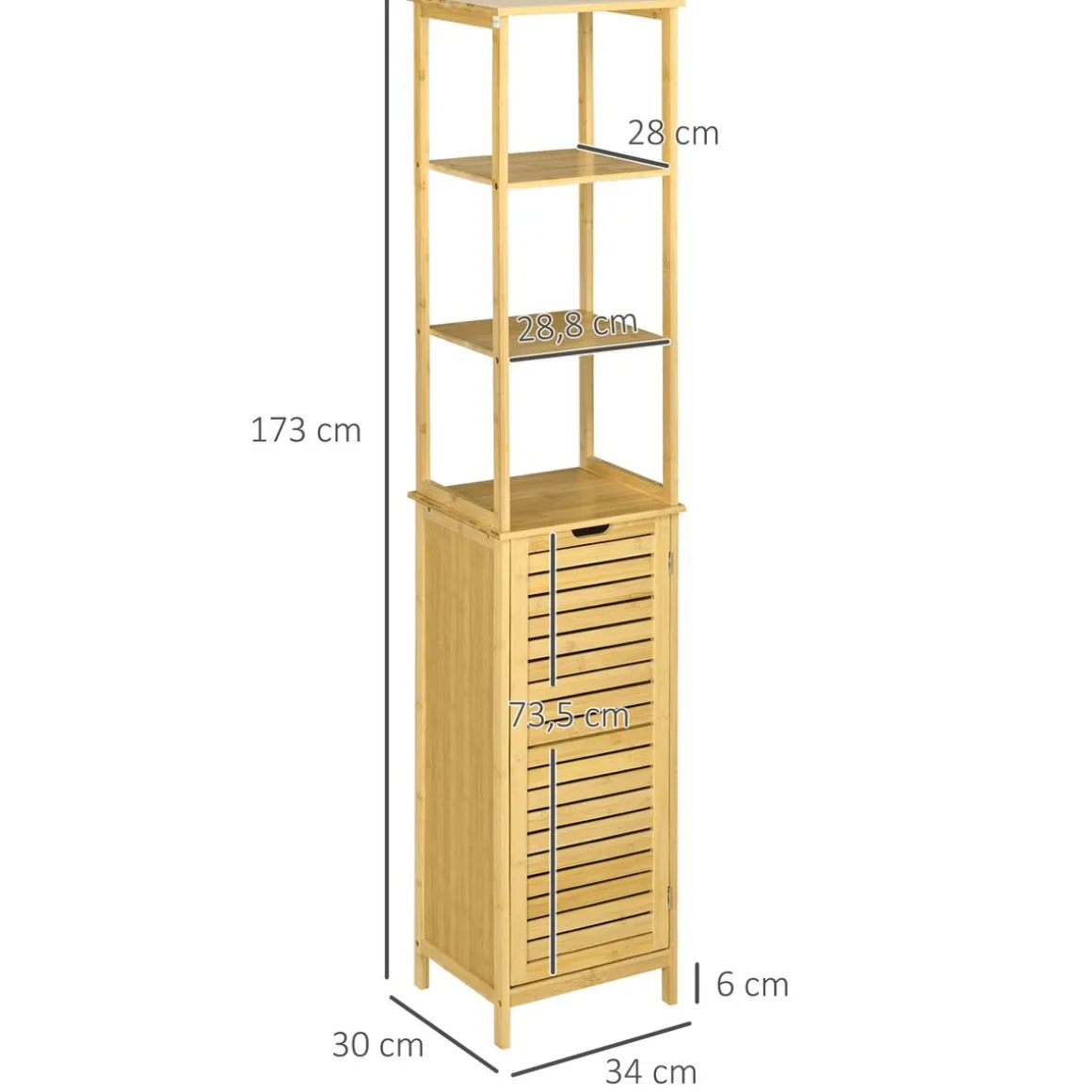 Estantería de baño Kaleh Kleankin 3 estantes + armario natural 173x34x30 cm