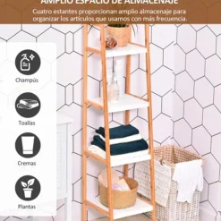 Estantería de Baño Kleankin con 5 niveles de pino blanco 35x36x138.5 cm