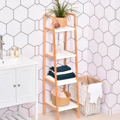 Estantería de Baño Kleankin con 5 niveles de pino blanco 35x36x138.5 cm