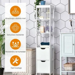 Estantería de baño multiusos antivuelco blanco 30x30x144 cm
