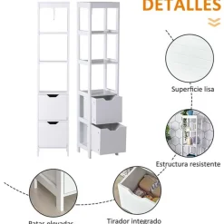Estantería de baño multiusos antivuelco blanco 30x30x144 cm