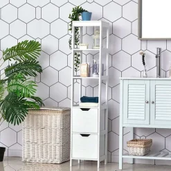 Estantería de baño multiusos antivuelco blanco 30x30x144 cm