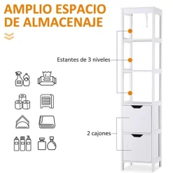 Estantería de baño multiusos antivuelco blanco 30x30x144 cm