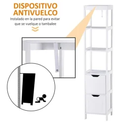 Estantería de baño multiusos antivuelco blanco 30x30x144 cm