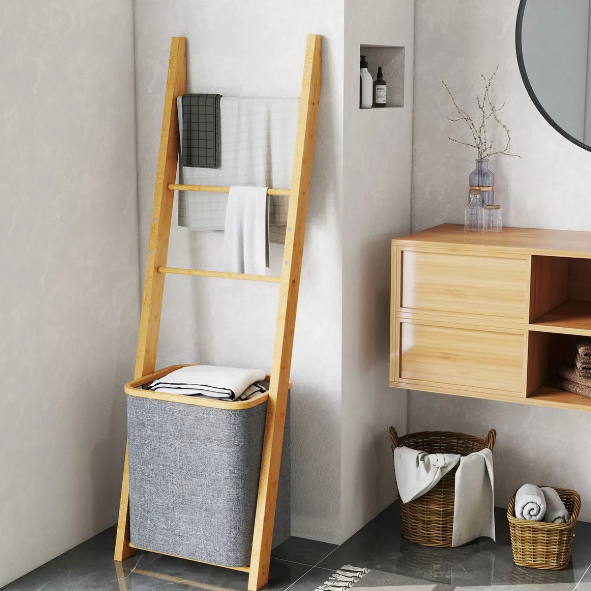 Estantería de baño NaturaFlow Homcom 2 en 1 133x35x43 cm