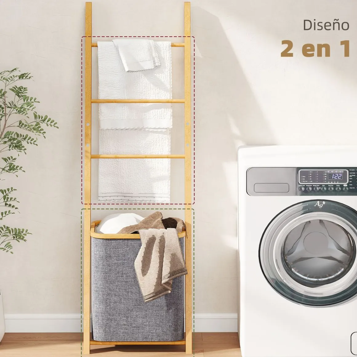Estantería de baño NaturaFlow Homcom 2 en 1 133x35x43 cm