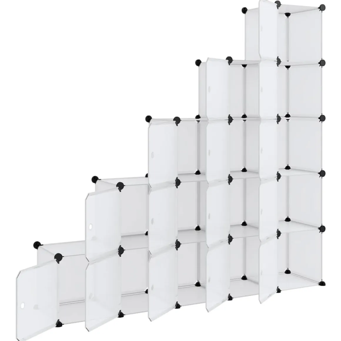 Estantería de cubos escalonada 15 compartimentos con puertas transparente 153,5x155x32 cm
