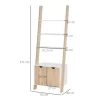 Estantería de escalera Homcom 3 estantes 1 armario blanco/natural 171x60x40 cm