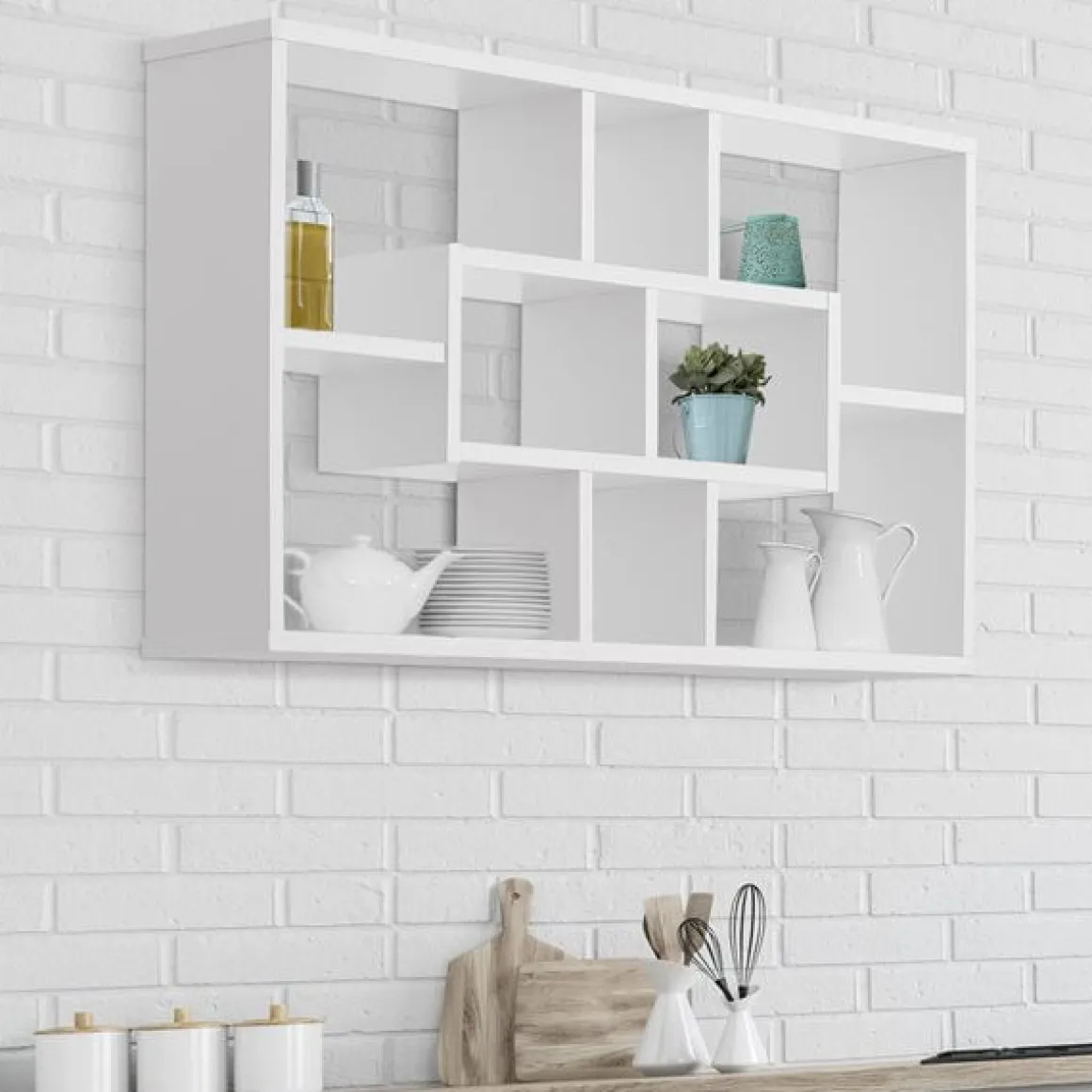 Estantería de pared Homcom 8 estantes blanco 47,5x85x14,5 cm