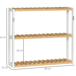 Estantería de pared Mihna Homcom 3 estantes blanco/natural 54x60x15 cm