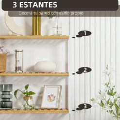 Estantería de pared Mihna Homcom 3 estantes blanco/natural 54x60x15 cm