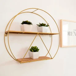 Estantería de pared MOA Vinthera forma circular natural/dorado 40x50x12 cm