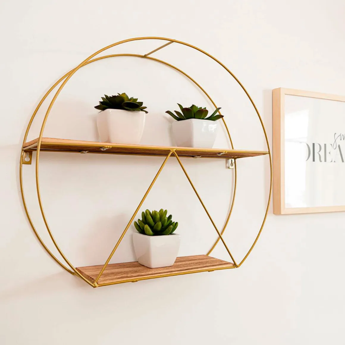 Estantería de pared MOA Vinthera forma circular natural/dorado 40x50x12 cm