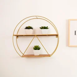 Estantería de pared MOA Vinthera forma circular natural/dorado 40x50x12 cm