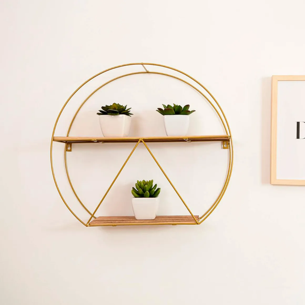 Estantería de pared MOA Vinthera forma circular natural/dorado 40x50x12 cm