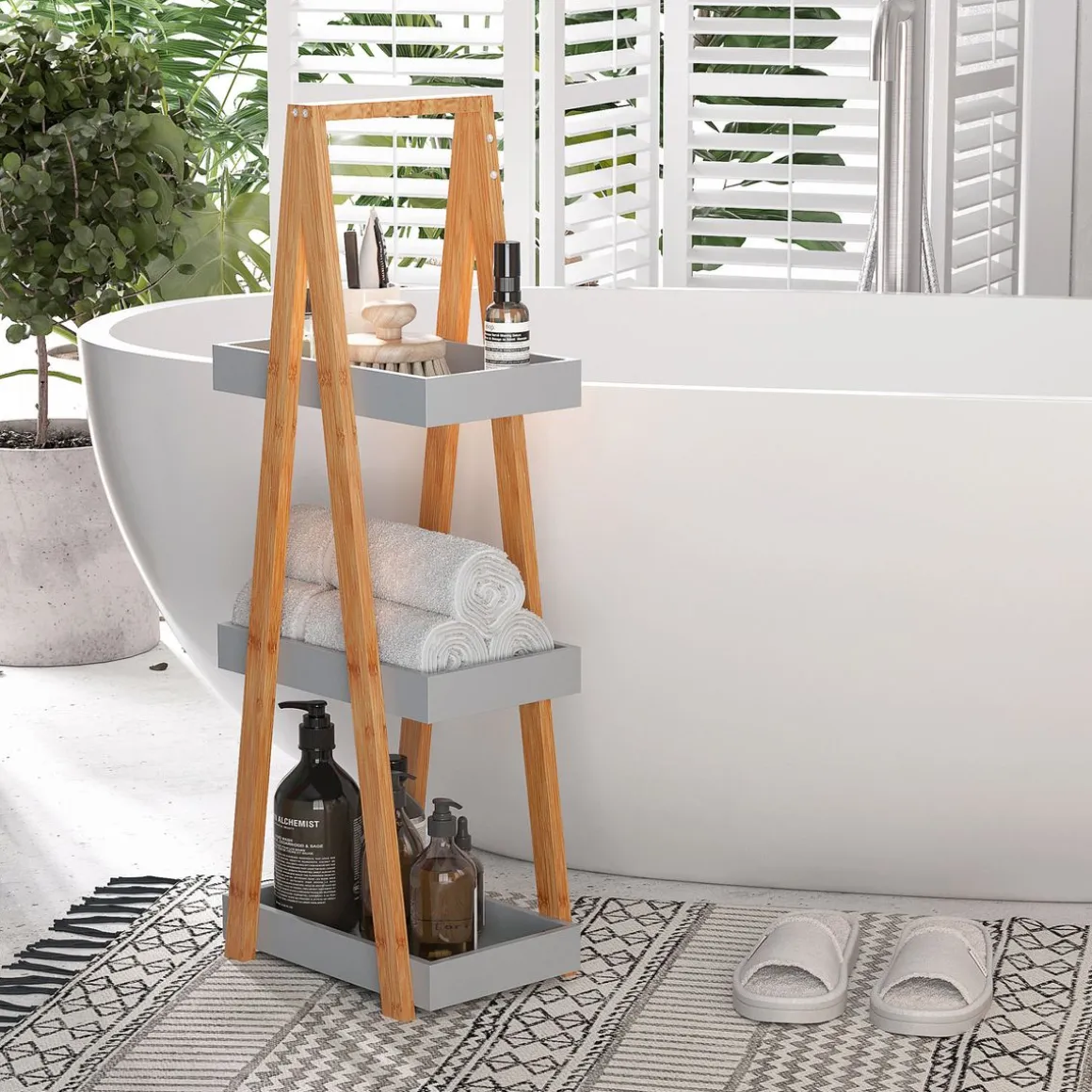 Estantería Dubai Kleankin 3 niveles gris/natural 81x30x18 cm