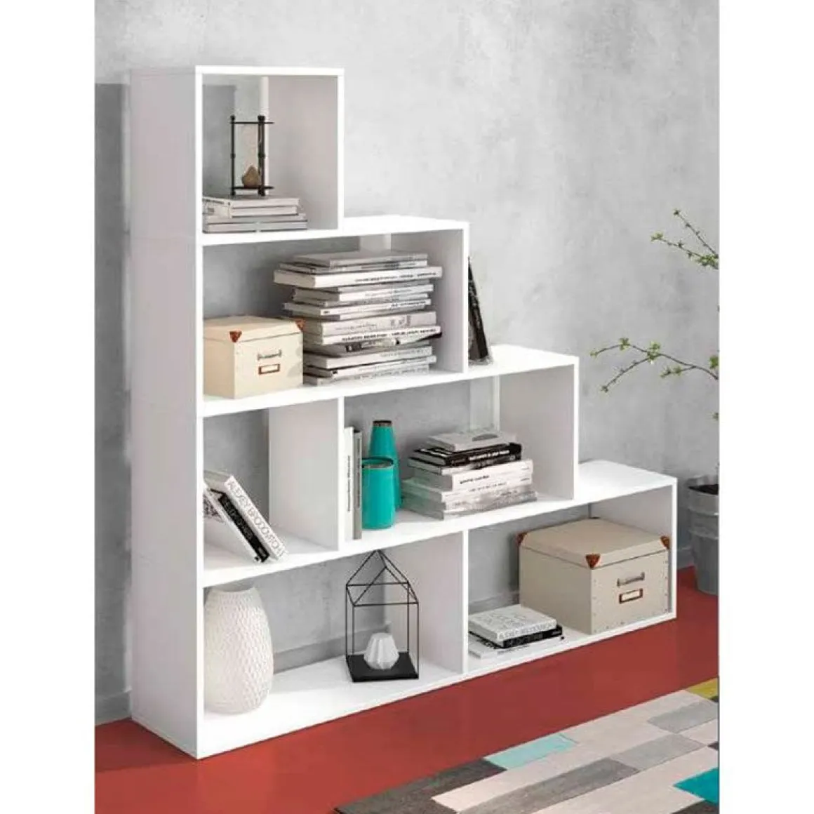 Estantería escalera Aura 6 compartimentos blanco 136x140x25 cm